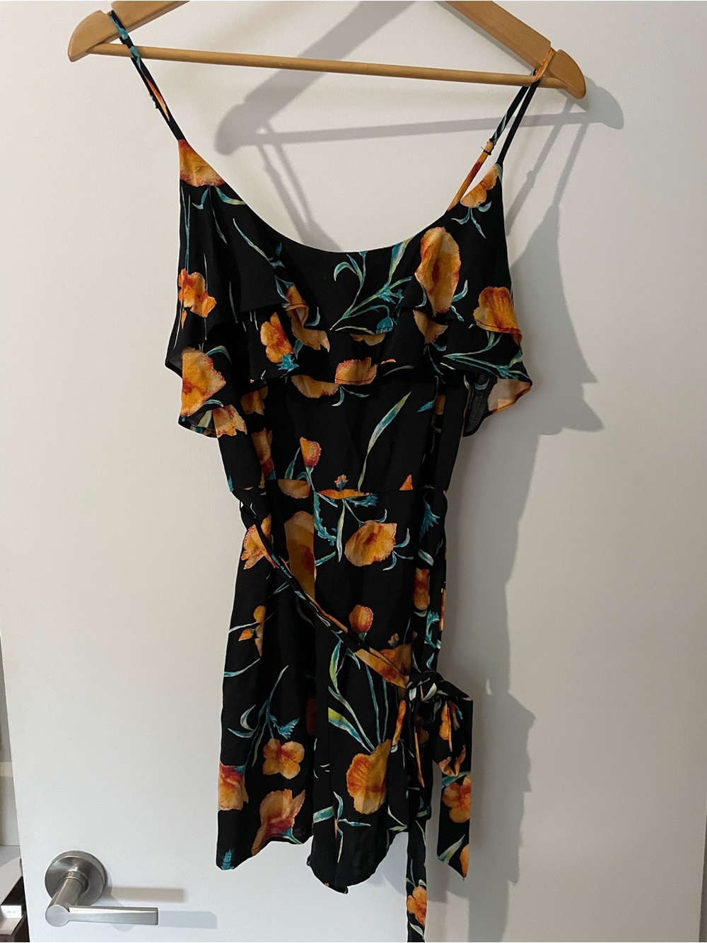 Forever21 Floral Ruffle Black & Orange Autumn Romper